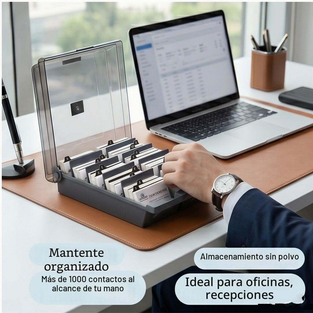 Caja de Organizadora para Tarjetas de Visita,1000 Hojas Capacidad Caja para Tarjeta de Visita con 4 separadores Y Clasificación de Letras A-Z para Escritorio