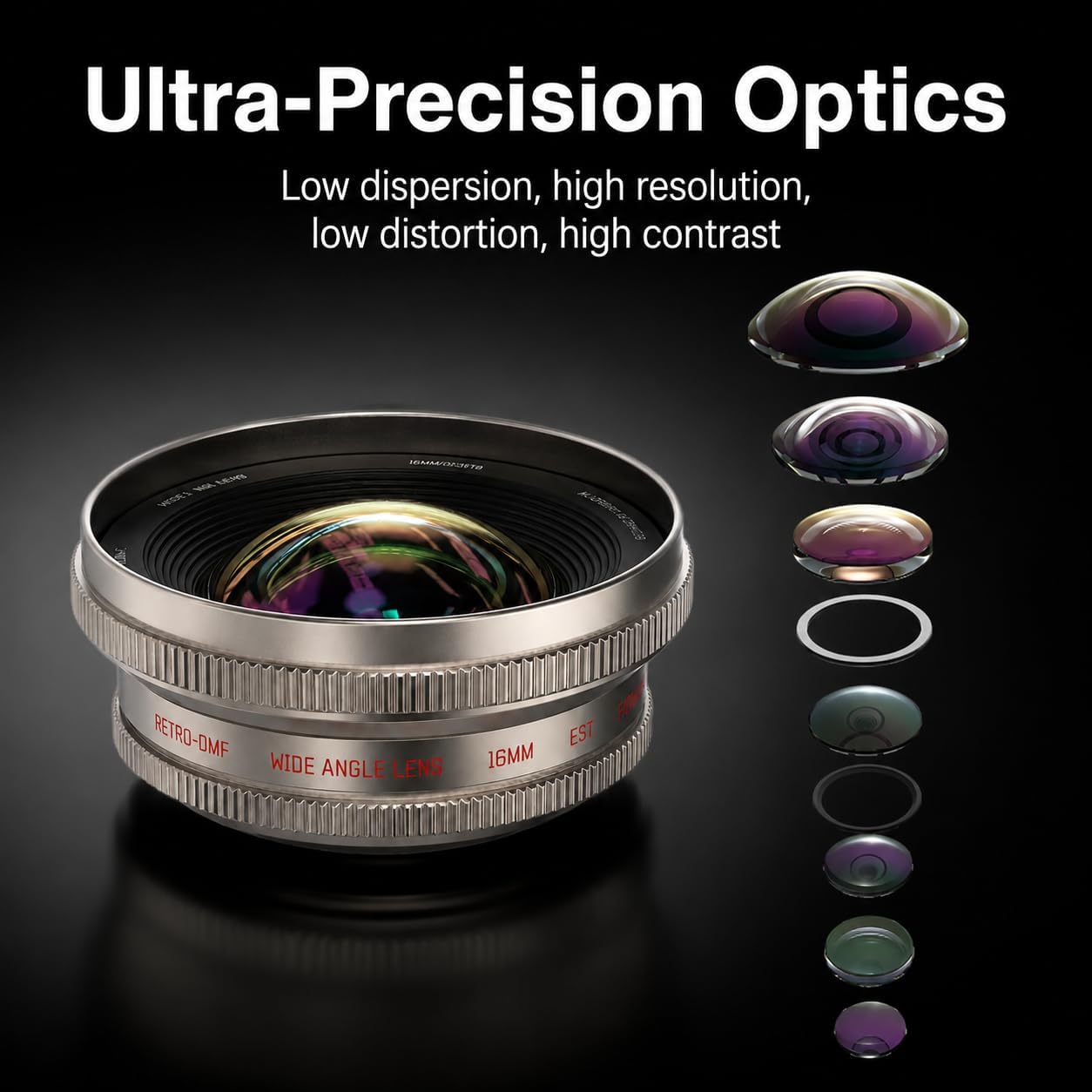 Fotorgear 16mm Phone Wide Angle Lens with T-Mount interfaces and Universal Lens Clip, 110° FOV, 0.5X Magnification, Wide Angle Lens for iPhone & Samsung Galaxy and Most Smartphones