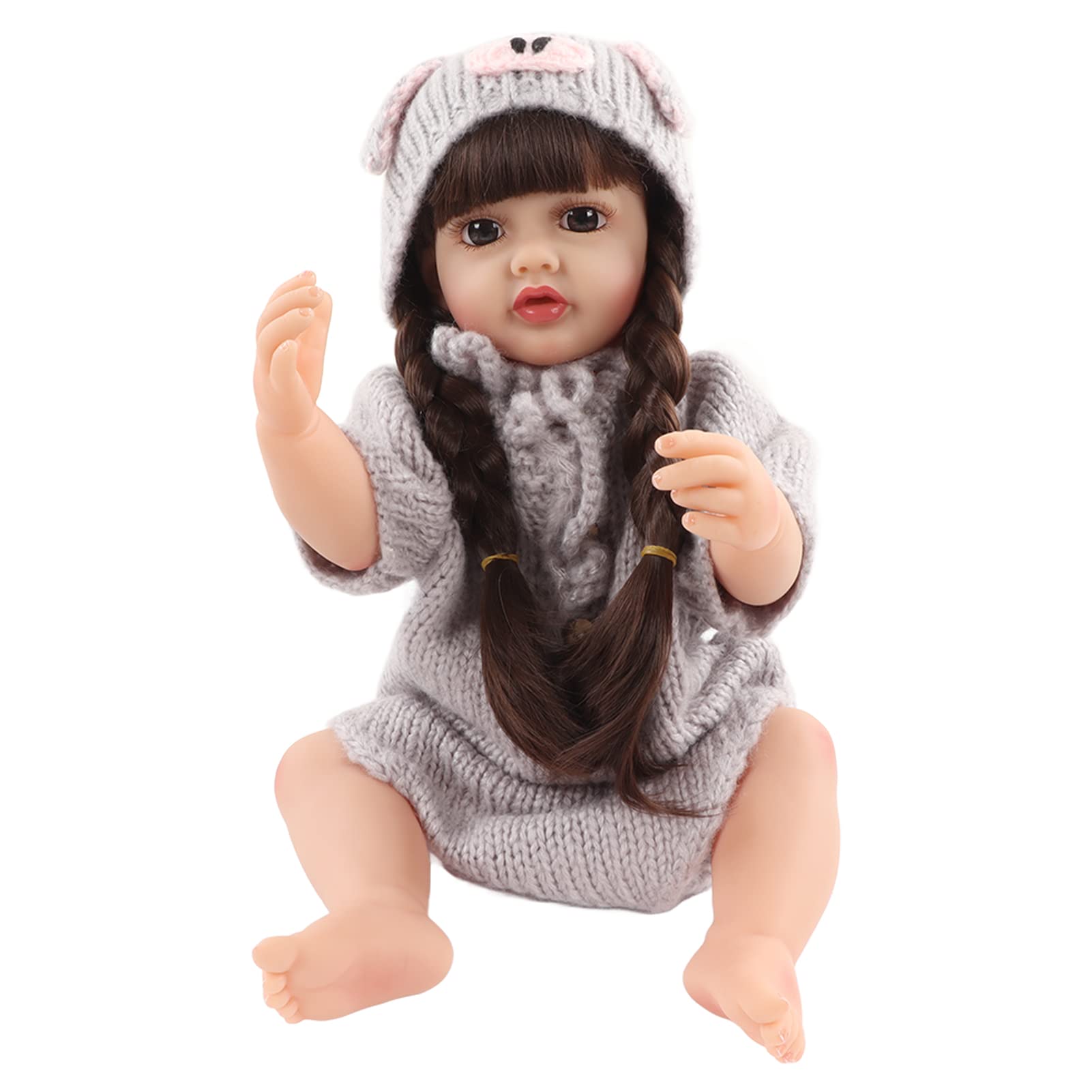 22 Zoll lebensechte Neugeborene Babypuppe, Ganzkörper-Silikon, handgefertigt, realistisches Babypuppen-Set mit Schnuller, Milchflasche, Schuhen für Rollenspiele, Sammlerstück,