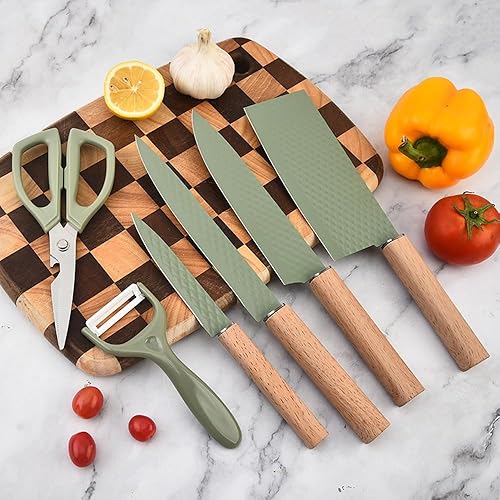 Miniatura 2 de Juego de cuchillos de cocina verdes de 7 piezas con bloque universal de cuchillos, juego de cuchillos de chef súper afilados de acero inoxidable