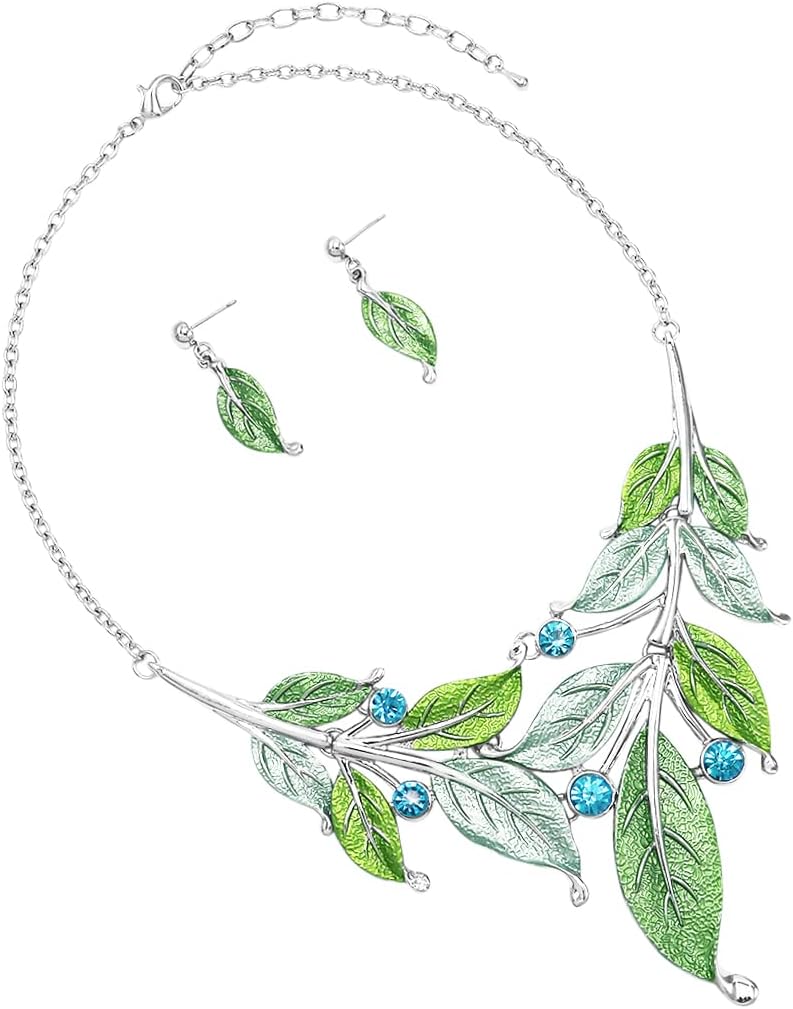 Rosemarie Collections Women's UnbeLeafable Vine And Leaves Crystal Rhinestone Statement Necklace Earrings Set, 14"+3" Extender - Image 2