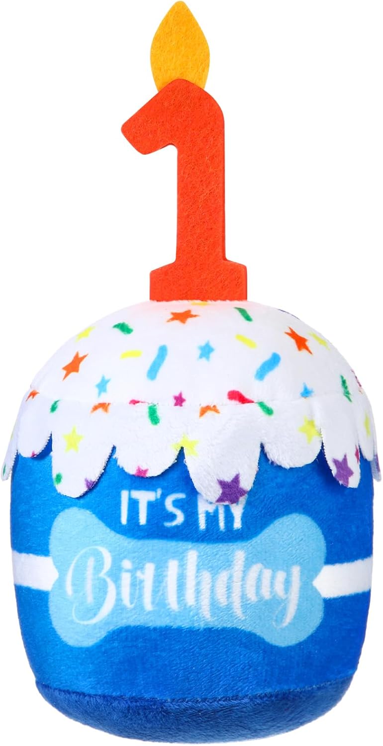 Juguete de Pastel de Cumpleaños para Perro Dansydaisy, Squeaky, Azul