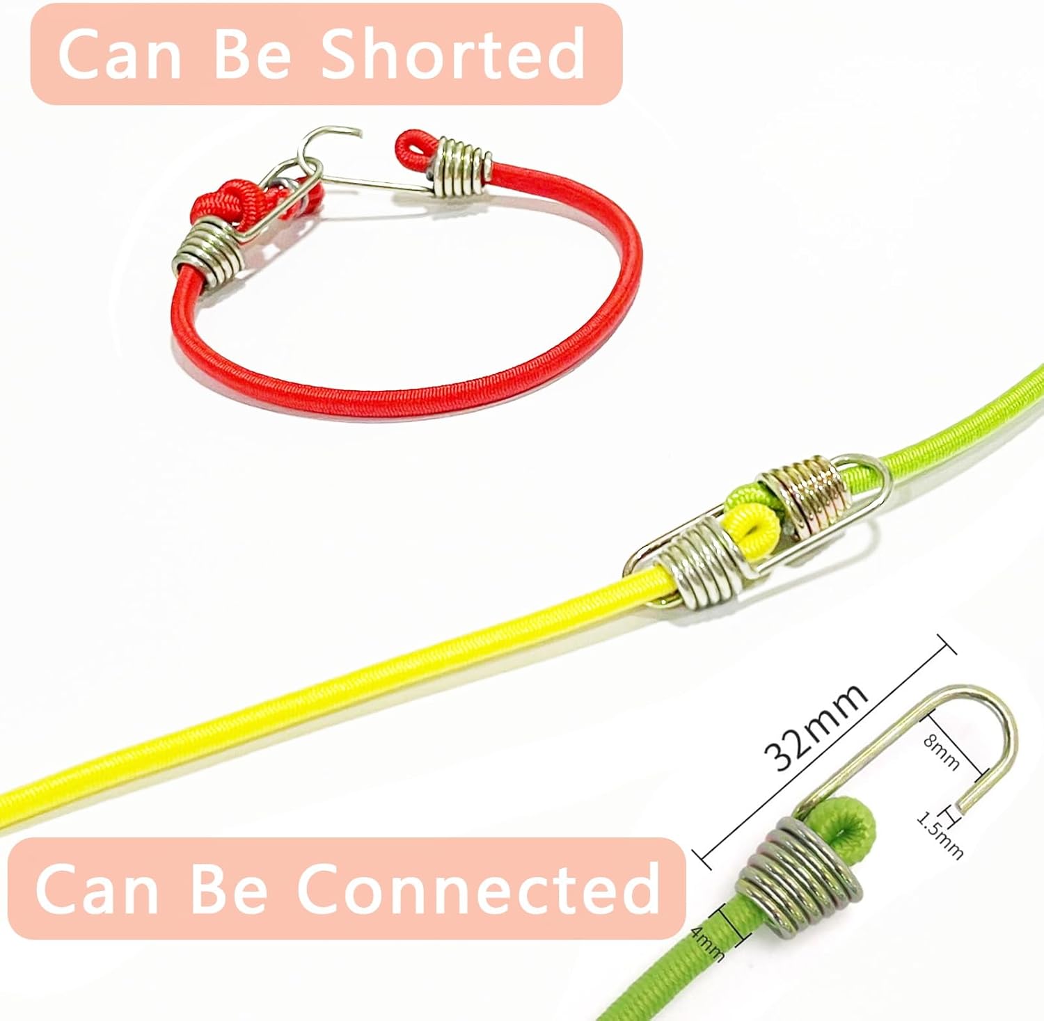 12 Pcs Small Bungee Cords with Hooks Adjustable 10 Inch Mini Bungee Cords in 6 Colors for Bicycles Carts Curtains Outdoor Tools and Cargo Accessories