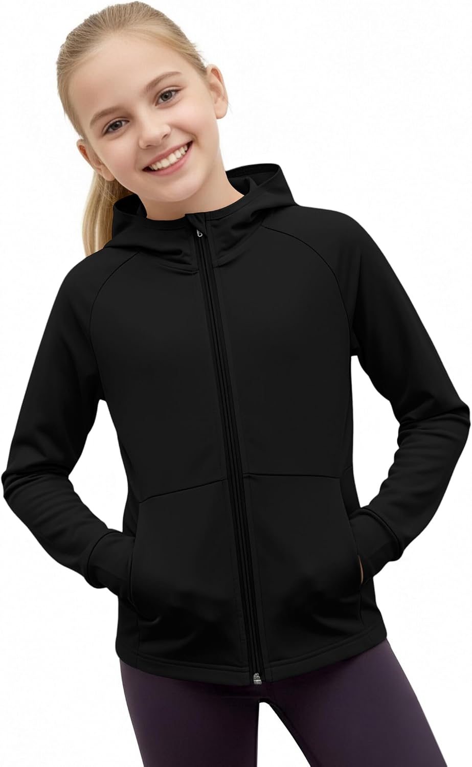 Yesfashion Girls Long Sleeve Athletic Jackets Lightweight Sun Protection Hoodie Shirts Soft Running Hiking Outerwear