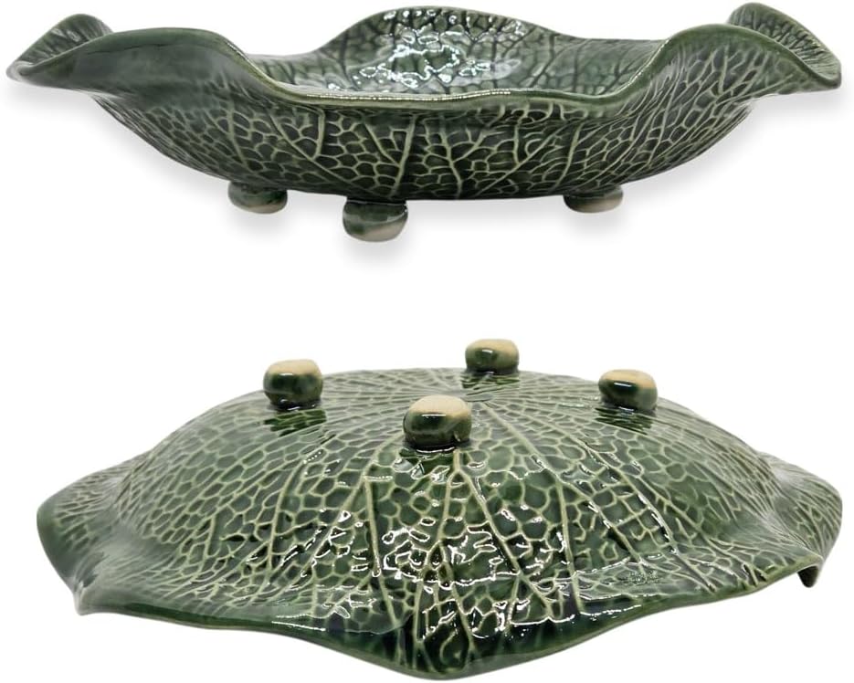 Tiny 6¾" Green Lotus Leaf Shaped Tray - Handmade Ceramic Porcelain Decorative Plate Dish Catchall Miniature Container For Jewelry Personal Items Incense Holders Trays Décor Gifts