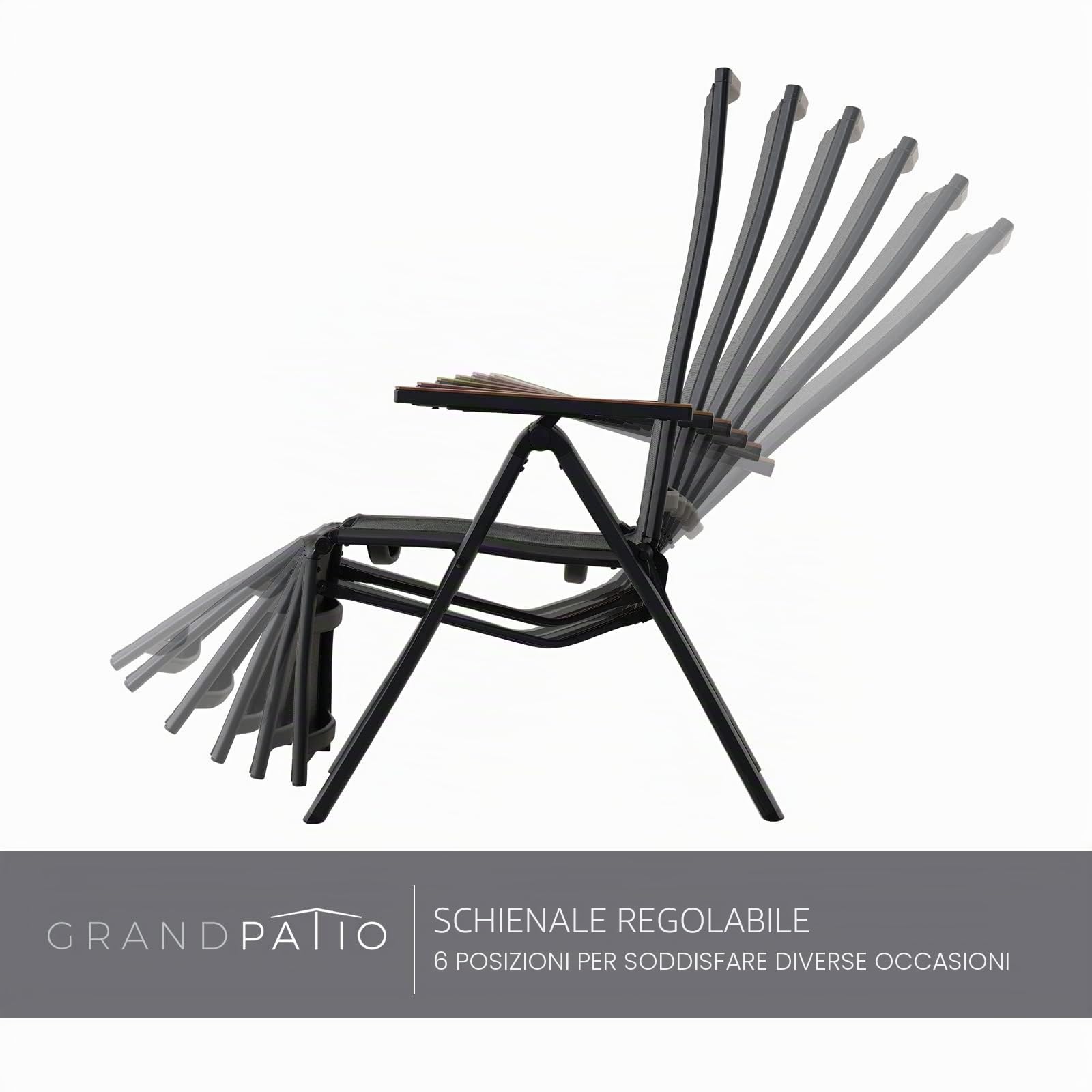 Grand patio Sedia reclinabile da giardino con poggiapiedi, sedia pieghevole in alluminio, leggera, portatile, regolabile in 6 posizioni, schienale alto, in tessuto, per esterni, colore: scuro