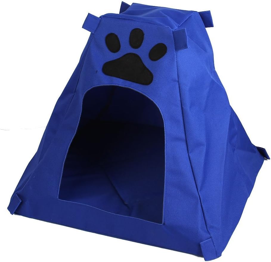 uxcell Paw Print Pet Removable Cushion Kennel House Dog Hole, Blue