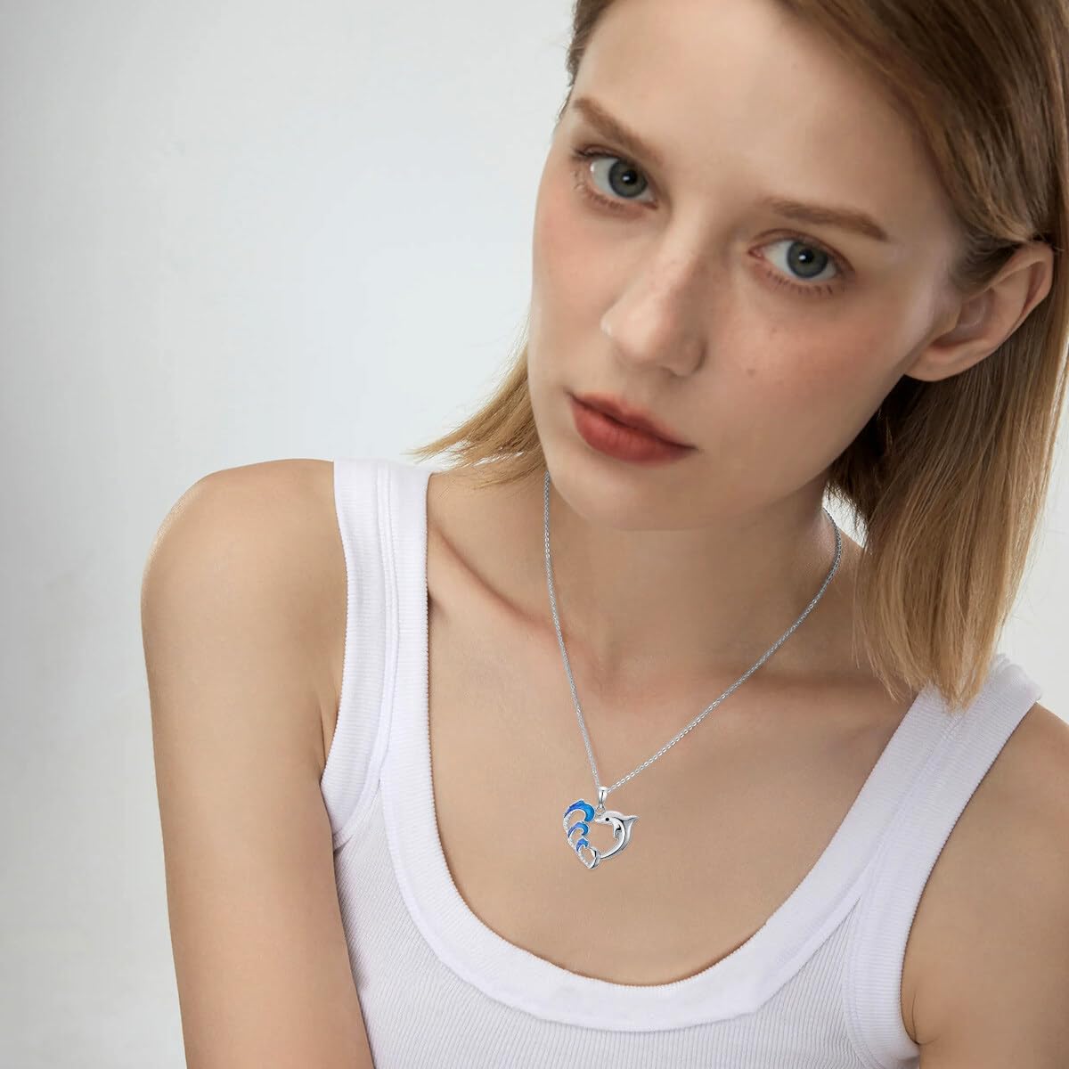 Diamond Dolphin Necklace for Women 925 Sterling Silver Dolphin Pendant Necklace with Lab Grown Diamonds Beach Themed Ocean Wave Jewelry Gifts for Birthday - Image 4