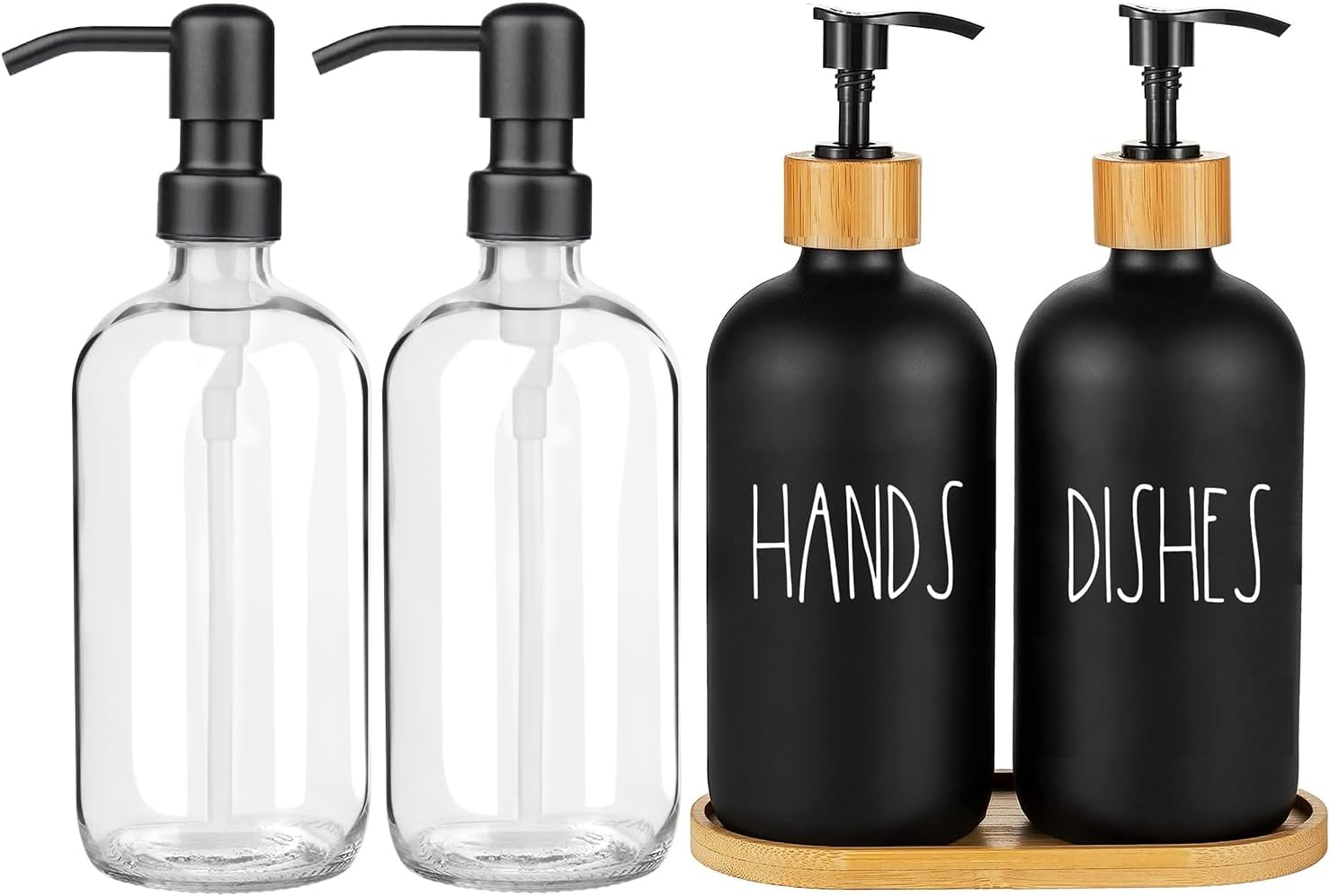 Arktek Glass Soap Dispenser Set with Tray and Clear Glass for Kitchen, Refillable Liquid Hand with Rust Proof Stainless Steel Pump Bathroom, Countertop
