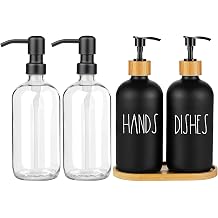 Arktek Glass Soap Dispenser Set with Tray and Clear Glass for Kitchen, Refillable Liquid Hand with Rust Proof Stainless Steel Pump Bathroom, Countertop