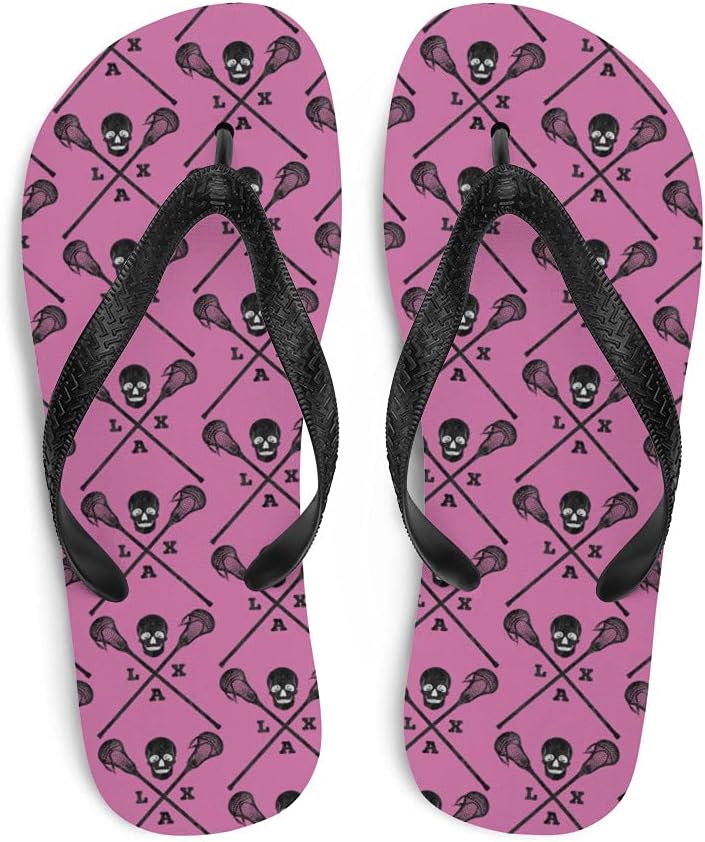 Lacrosse Flip-Flops - Lacrosse LAX Lacrosse Sticks (Pink) - Gift for Men, Women, Boys, Coach (See Description for Size Chart)