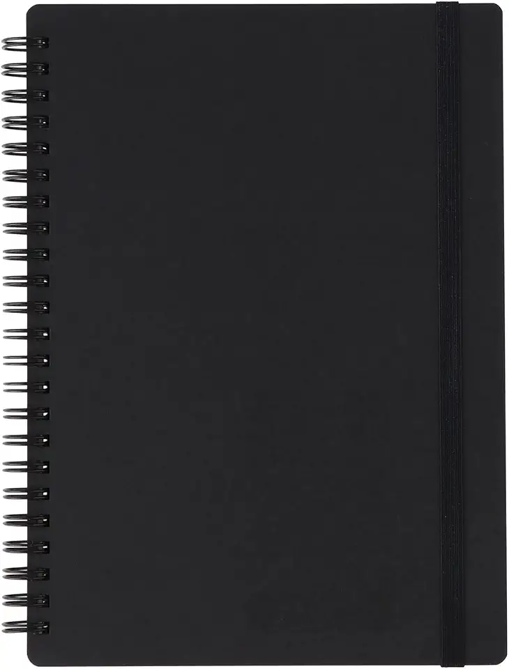 Muji NAA39A8A Premium Paper, Double Ring Notebook, with Rubber Clasp, Black, A5, 80 Sheets, 0.2 inch (6 mm) Ruled