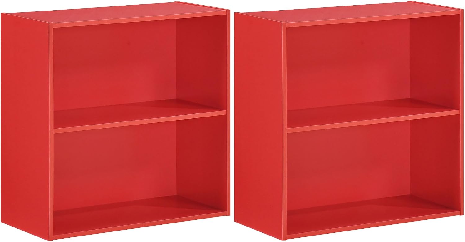 Kings Brand Open Bookcase Organizer – Set of 2 Modern Book Shelf, Red