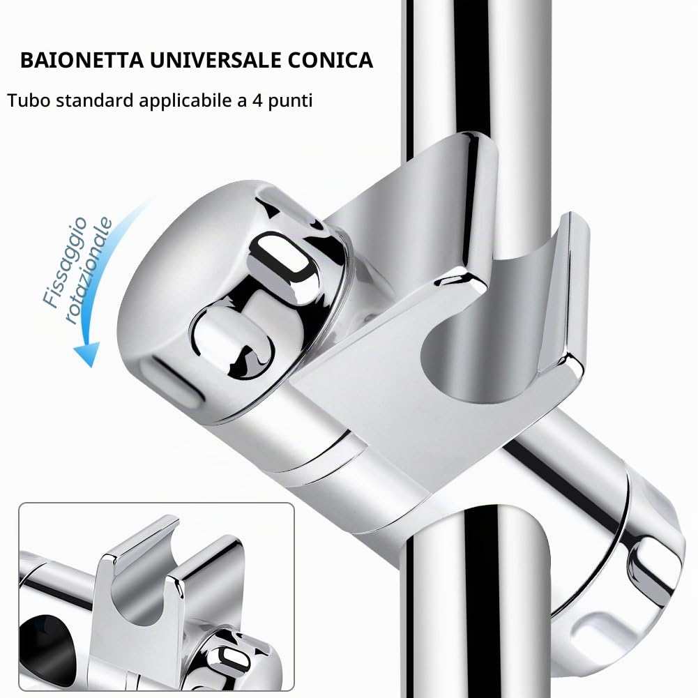 Staffa Supporto Doccia, Ricambio Doccia Orientabile Ricambio Staffa Universale per Soffione Doccino Barra Saliscendi Plastica ABS Diametro 25 mm Finitura Cromata