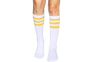 Over-the-Calf White and Yellow Striped Socks: Classic Comfort and Style