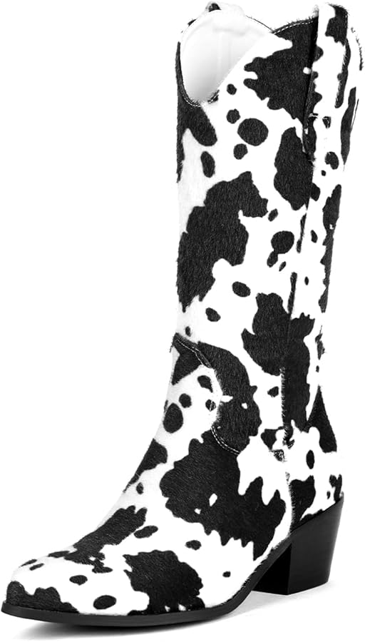 Amazon.com | Cozivwaiy Women Cow Print Cowgirl Boots Chunky Heel