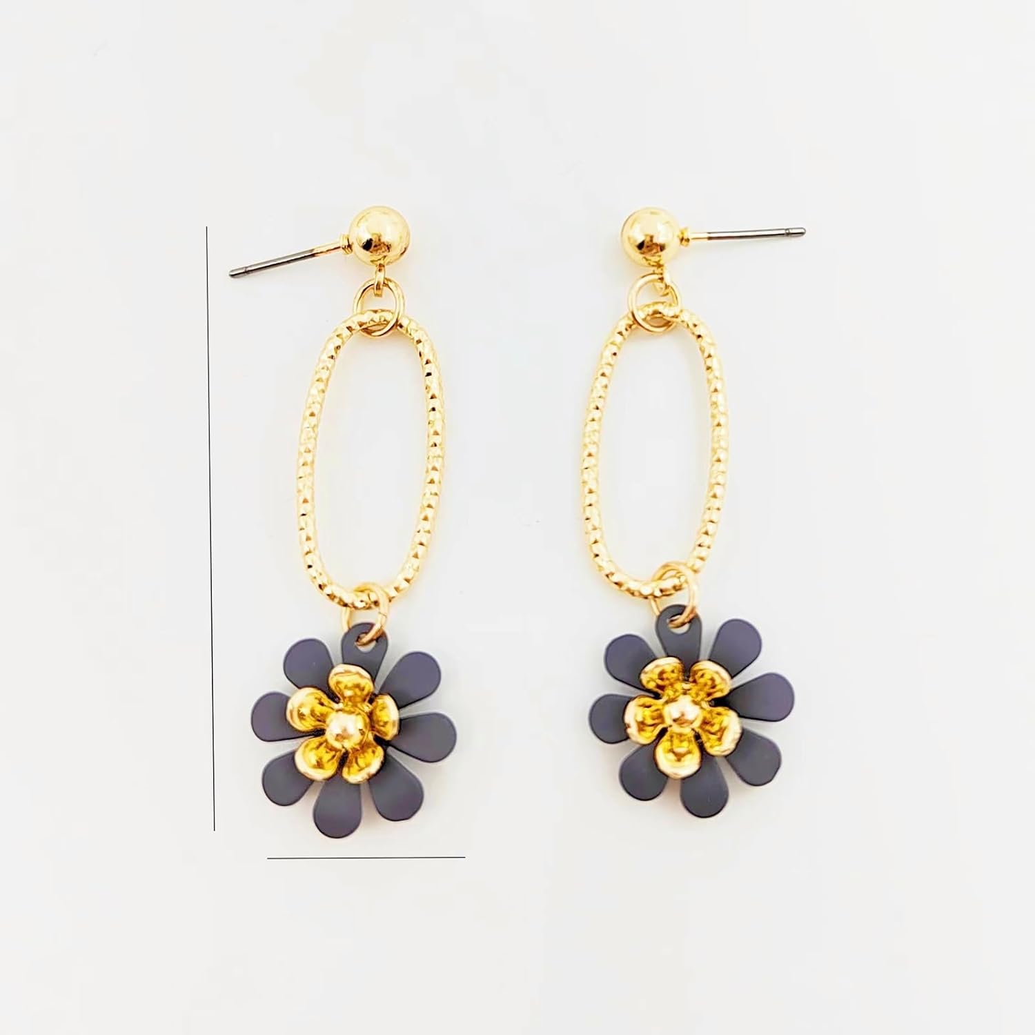 Blue Summer Flower Floral Dangle Earrings Boho 2 Layered Floral Petal Drop Statement Stud Navy Royal Blue Earring for Women - Image 7