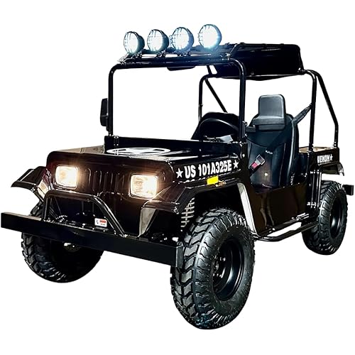 200cc Safari Go-Kart Off-Road Utility Vehicle – Fully Automatic CVT, LED Top Lights, Big 10” All-Terrain Tires, 94” Long, 2-Seater Adult Trail Rider (Black)