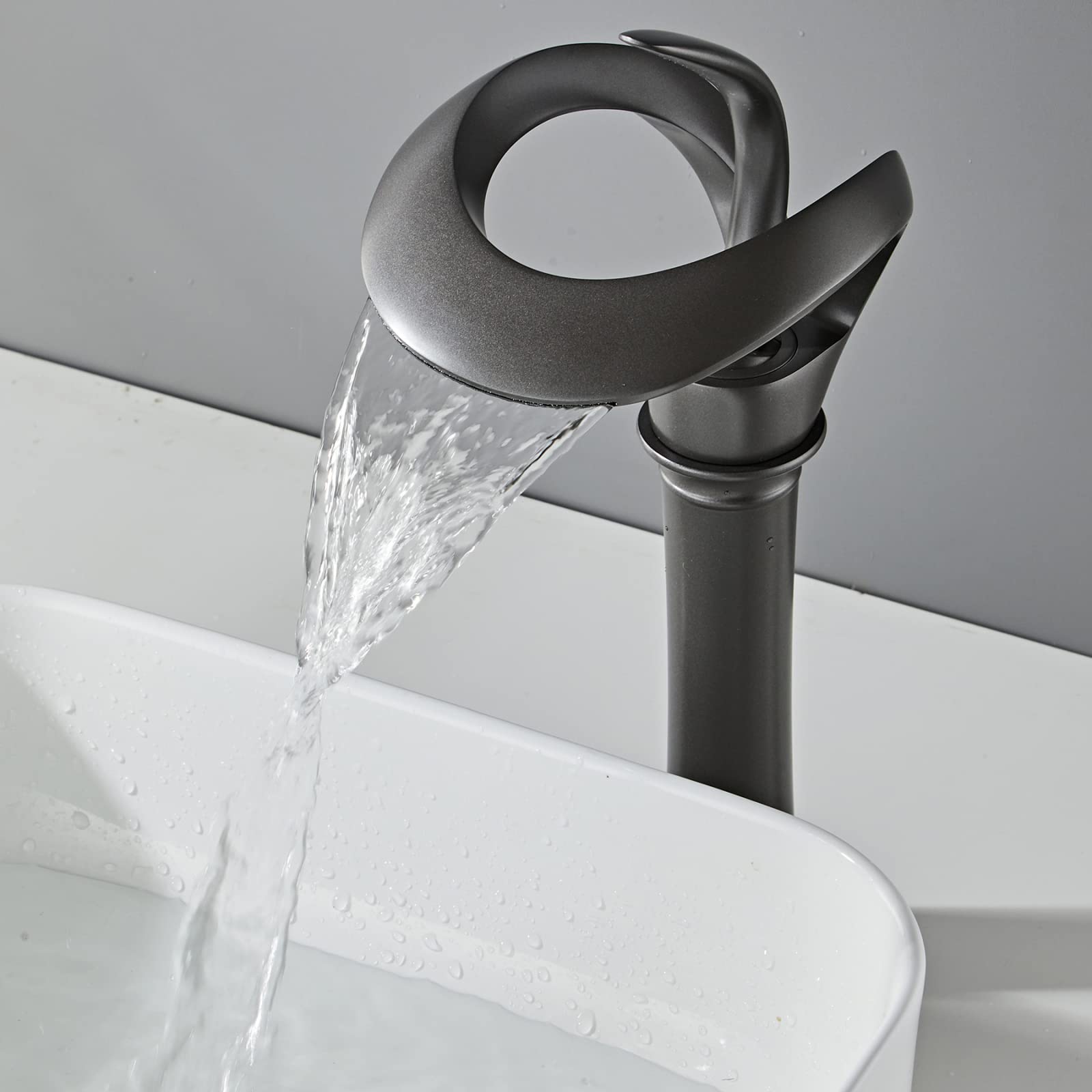 Wascharmatur Bad Mischbatterie Waschbecken Einhebel Waschtischarmatur Wasserfall,Grau,hoch