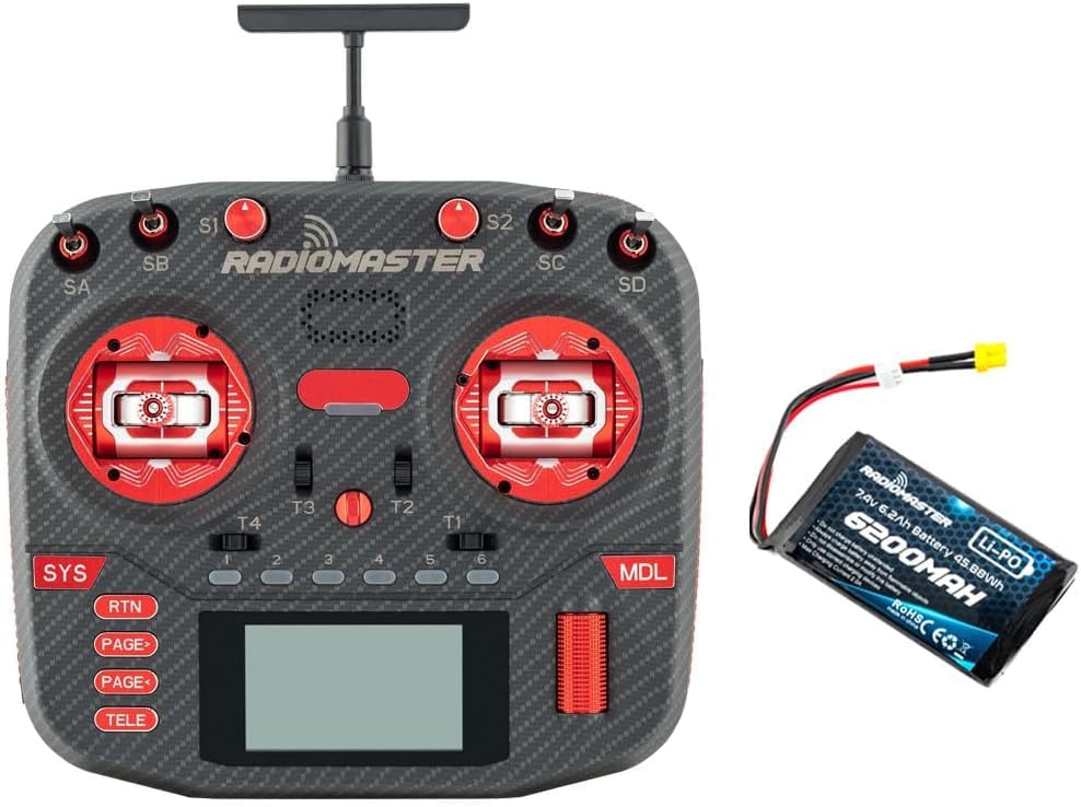 Xiangtat Radiomaster Boxer Max Version with CNC AG01 Hall Gimbals Carbon Fiber 2.4G 16ch Transmitter Remote Control ExpressLRS Mode 2 (Boxer Max Elrs-red with 6200)