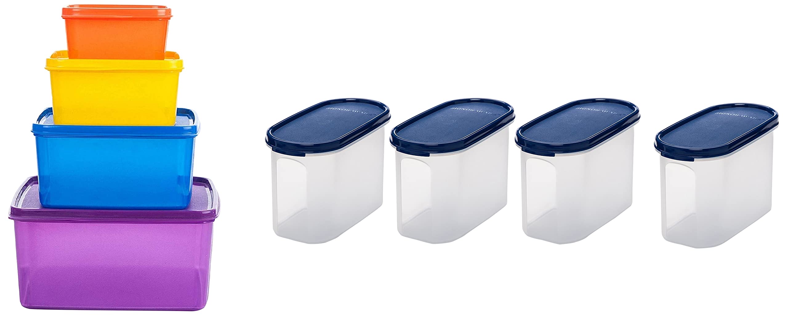Signoraware Fresh Tab Plastic Storage Container, Set of 4, (2500Ml, 1200 Ml, 500 Ml, 160 Ml), Multic & Signoraware Oval Plastic Container Set, Set of 4, 1.1 litres, Blue (B08MFJSNTK) Amazon Price History, Amazon Price Tracker