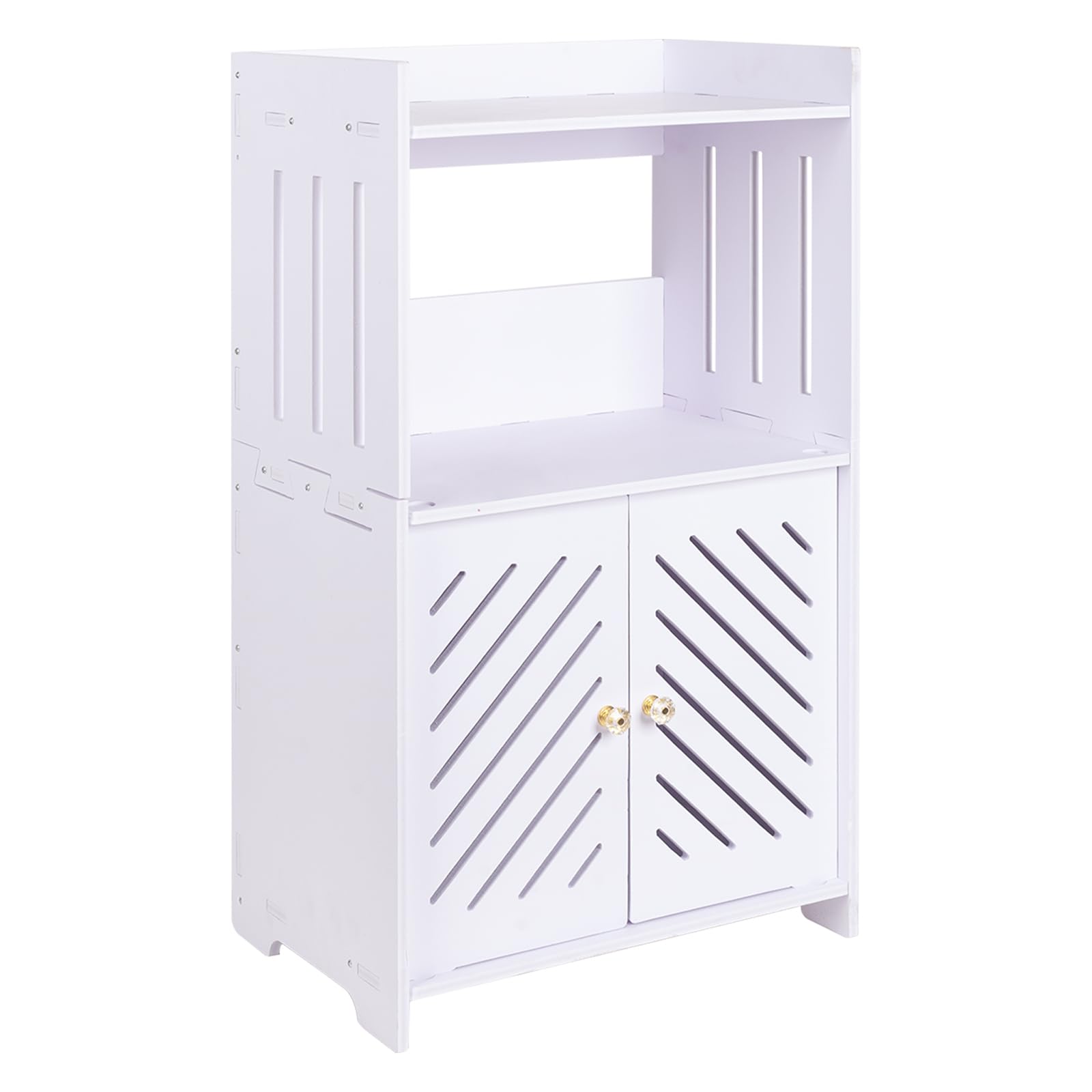 powerking Armadietto portaoggetti da bagno a 3 livelli, organizer indipendente con ante e ripiani, piccolo armadietto bianco da pavimento per bagno, WC, ufficio, soggiorno, cucina, corridoio, piccolo