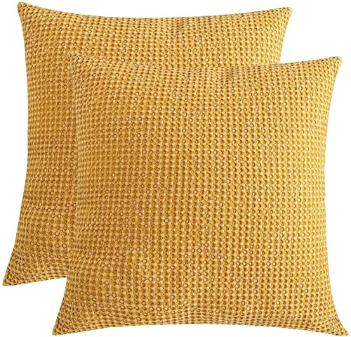 Cocoploceus Waffle Weave Euro Shams Set of 2 Euro Throw Pillow Covers 26"x26",Large Soft Comfortable Decorative Cotton Square Pillowcase for Couch Sofa Bedroom Car(Yellow)