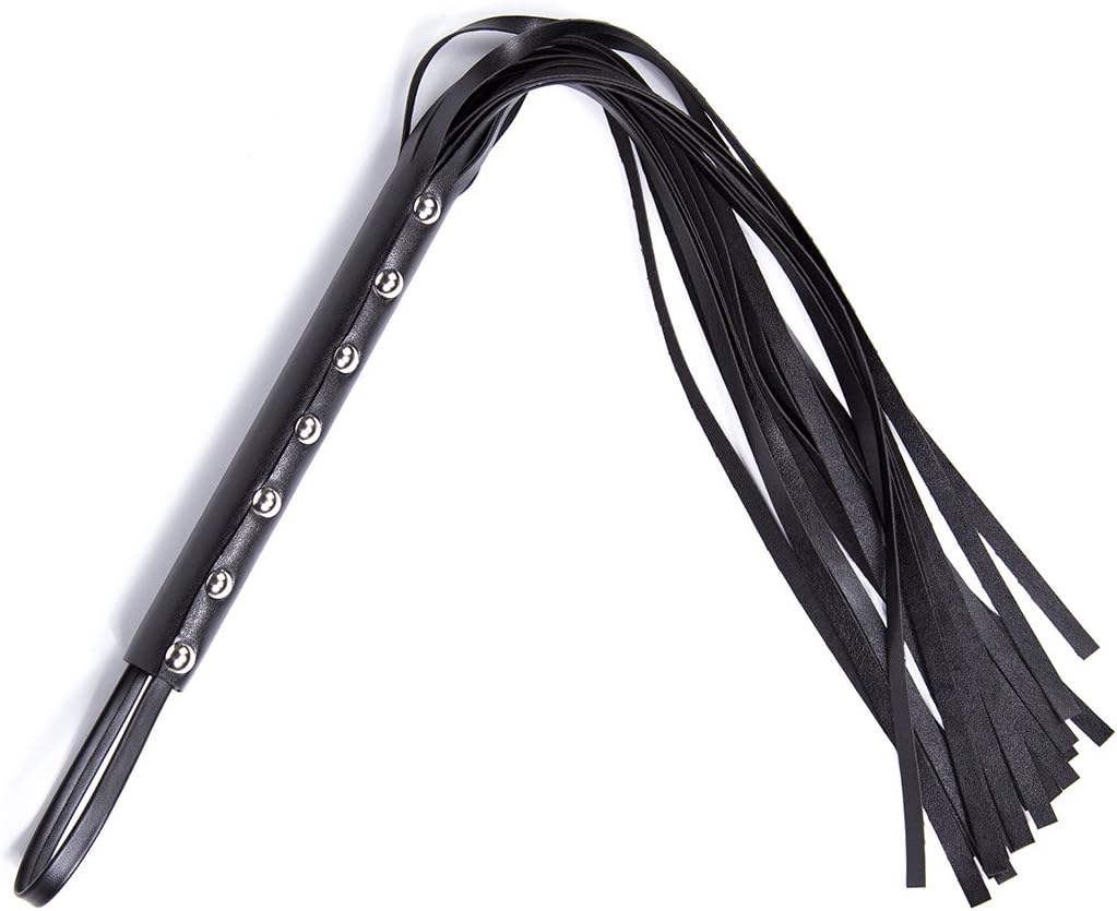 Nail Leather Whip Small Loose Fringe Leather Whip with Seven Nails in one， Bright Leather Whip,Whip, Horse Riding Crop, Role-Playing Props,