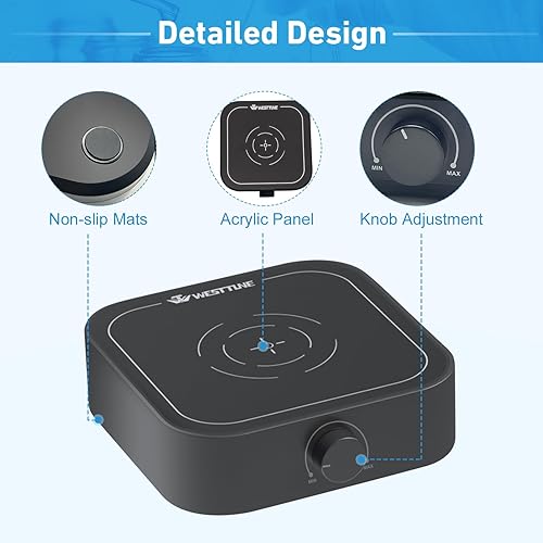 Miniatura 3 de Agitador magnético recargable 3000rpm placa de agitación con barra de agitación, mini agitador magnético, capacidad máxima de agitación de 101.4 fl