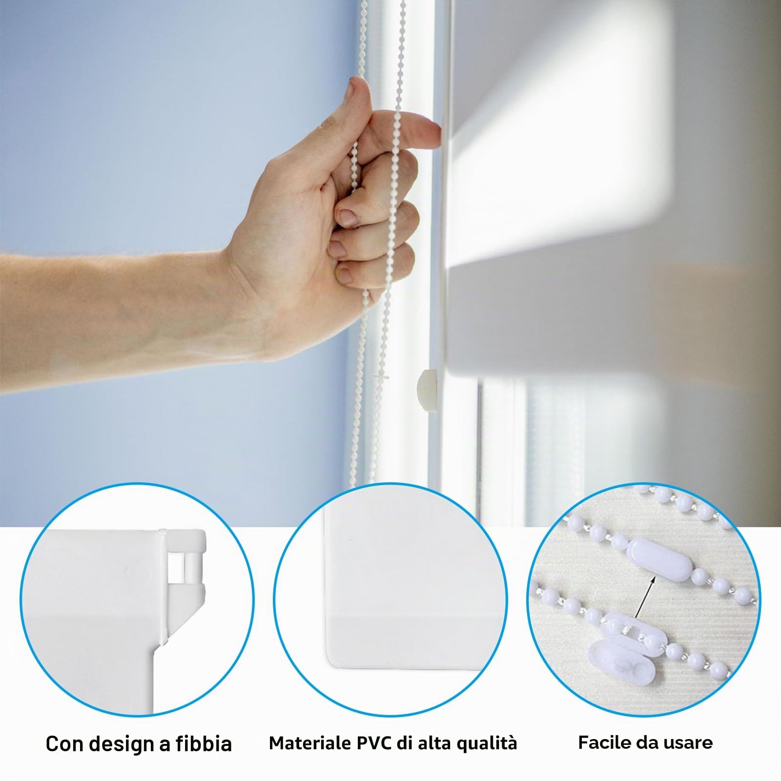 20 pannelli di contrappeso, 127 mm, con catena bianca da 10 m, 20 connettori per catena, per tende, accessori per tende verticali, accessori per finestre