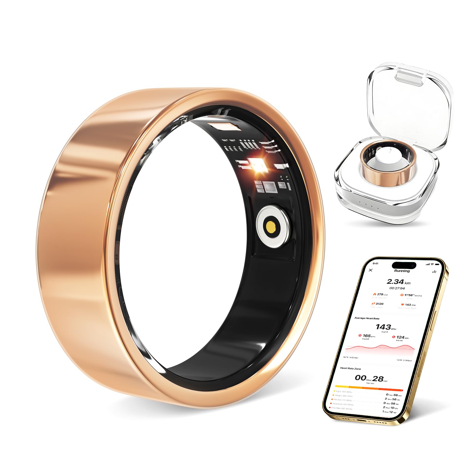Moremore Anillo inteligente con frecuencia cardíaca, oxígeno en sangre, rastreador de sueño, rastreador de pasos, impermeable IP68, anillo de fitness para mujeres y hombres, compatible con iOS y