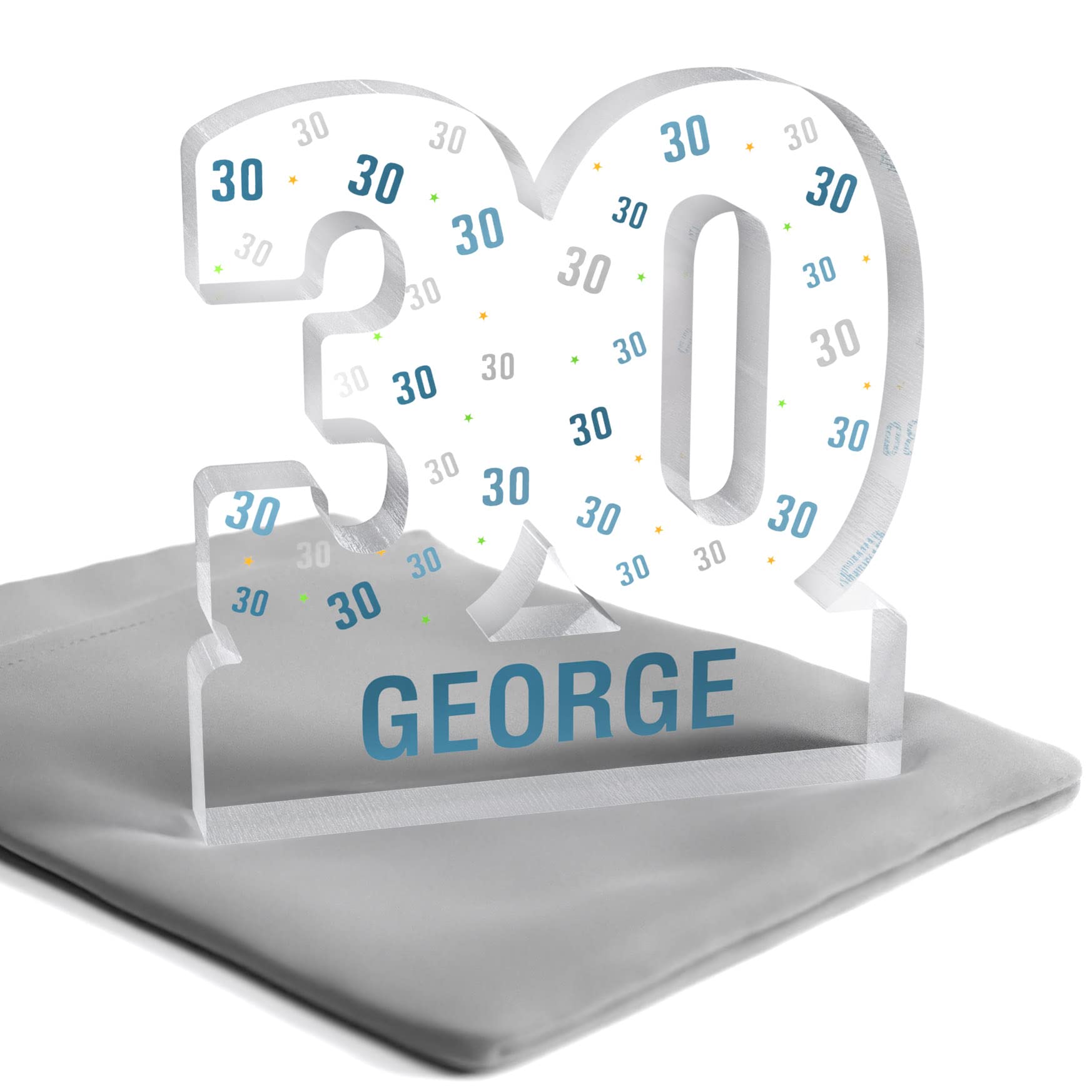 Beecreative 30th Birthday For Him, Son, Nephew, Boyfriend - 30th Birthday Acrylic Block Present - With Grey Bag