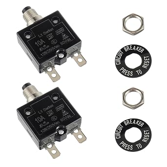 10 Amp Push Button Circuit Breaker 125-250V AC 50V DC | L1 Series Manual Reset Thermal Circuit Breaker 10A Thermal Overload Protector pack of 2
