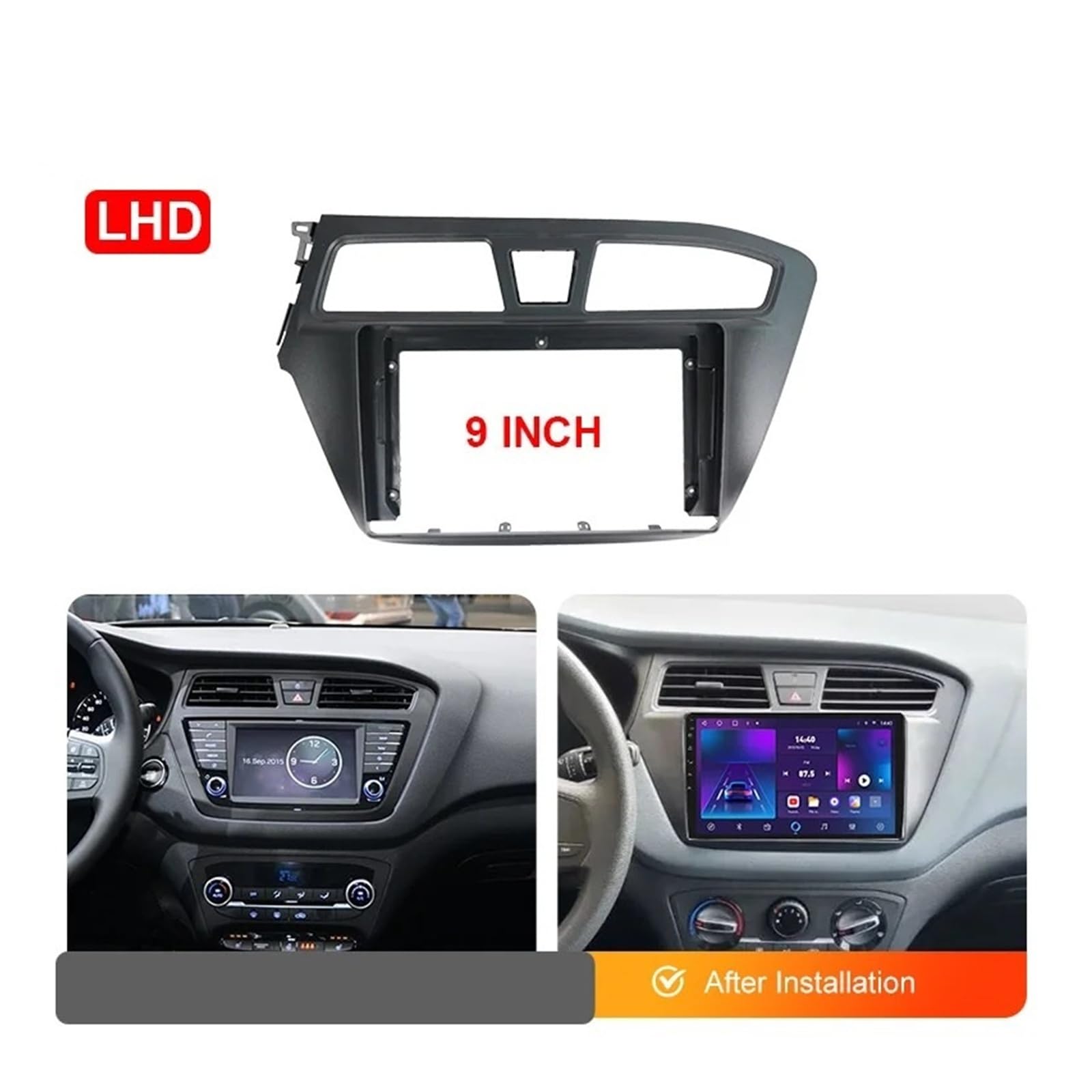 AVFORA Autoradio Cadre Radio Façade pour Hyundai pour I20 2014-2018 2019 9 ''autoradio Fascia Android MP5 Lecteur Panneau Boîtier Cadre 2 Din Stéréo Tableau Bord Garniture | FrameC Cable 2PCS