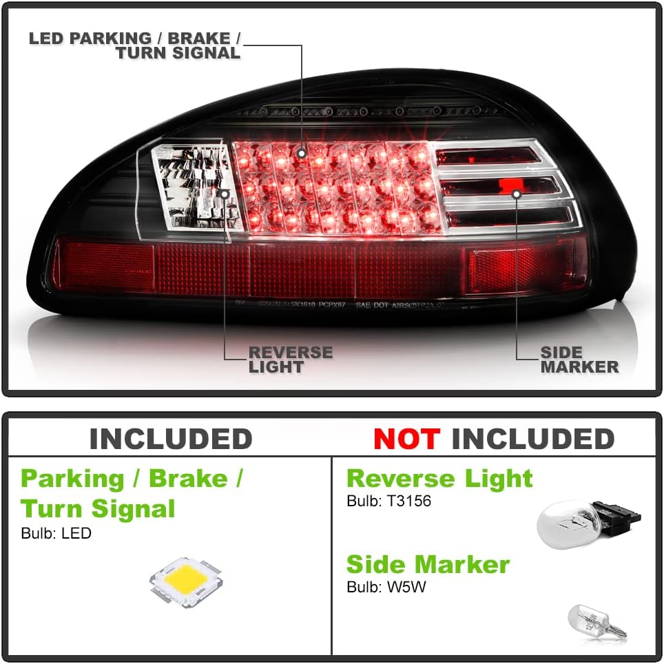 ACANII - For 1997-2003 Pontiac Grand Prix Black LED Tail Lights Brake Lamps Pair Driver & Passenger Side Replacement