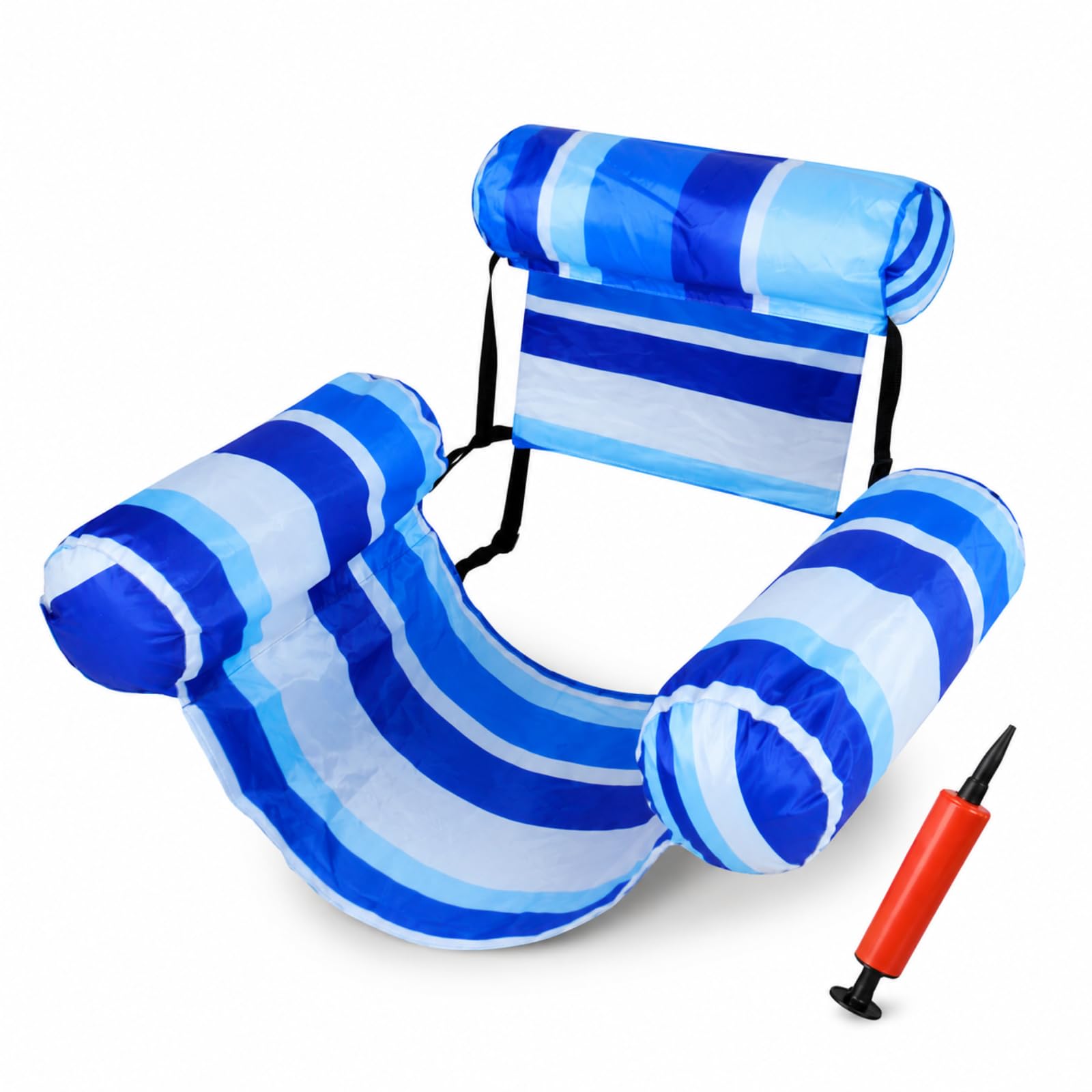 Inflatable Pool Chair, 1 Pack Floating Pool Chair for Adults with Hand Pump, Oxford Fabric Pool Hammock Float with Adjustable Backrest & Armrests, Foldable Water Lounge Chair for Pool, Beach, Lake & H