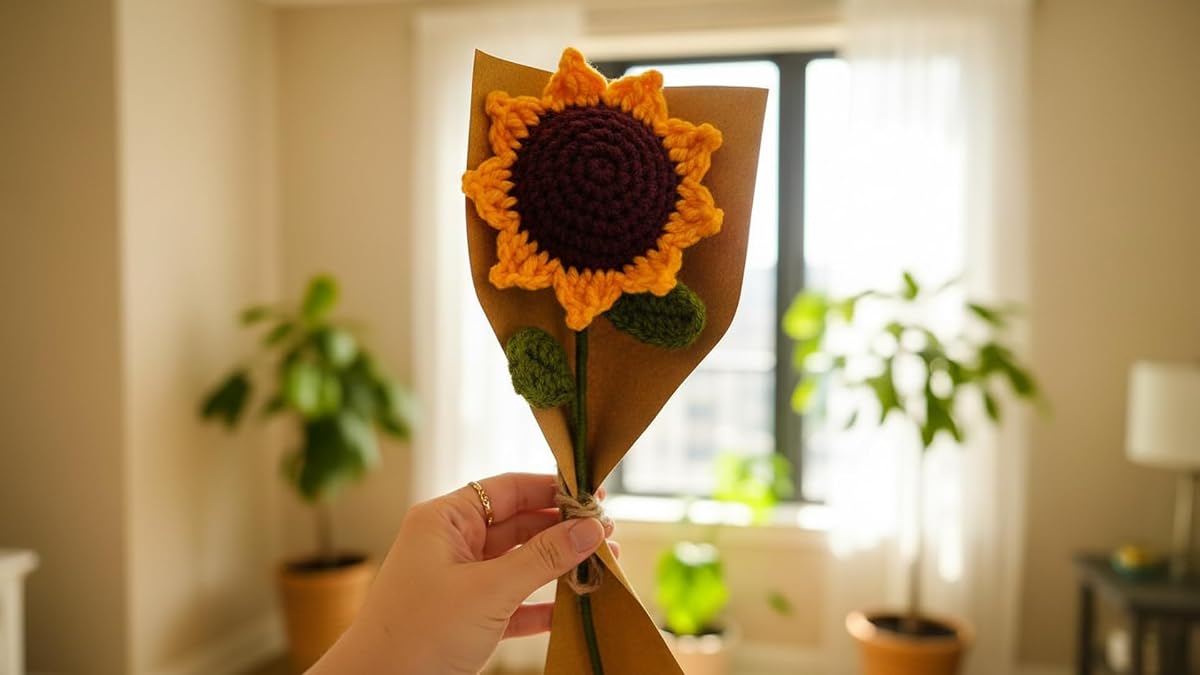 SHREE CROCHET Handmade Crochet Sunflower Bouquet – Woolen Knitted Flower Bunch