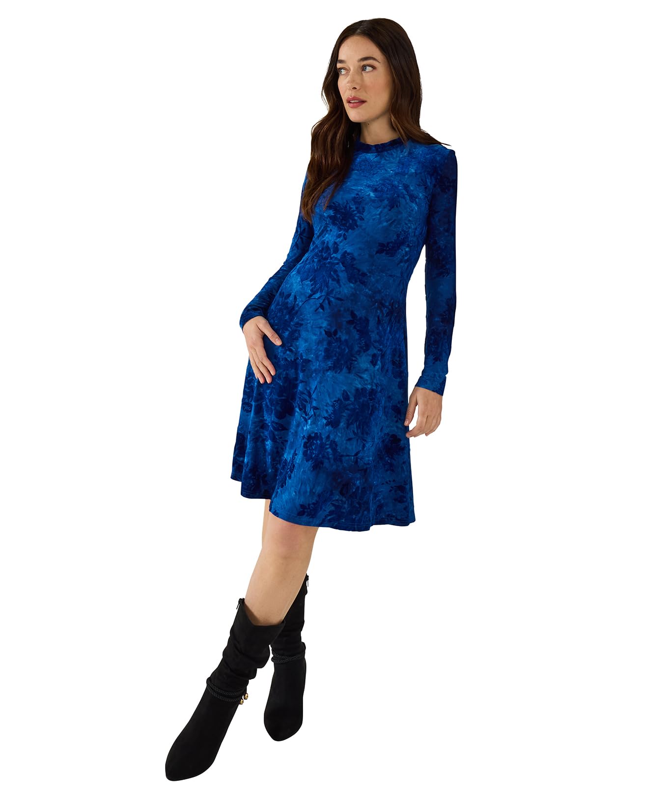 Joe Browns Women's Blue Flocked Floral Mini Skater Dress In | Size: 18