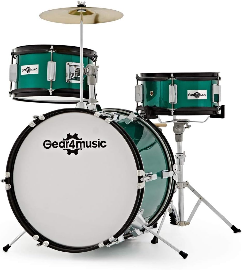 Junior 3 Piece Drum Kit by Gear4music, Green