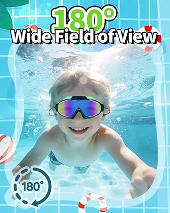 Swim Goggles 2 Pack Anti-Fog Anti-UV Wide View No Leakage Swimming Goggles for Kids 3-15 with Earplugs