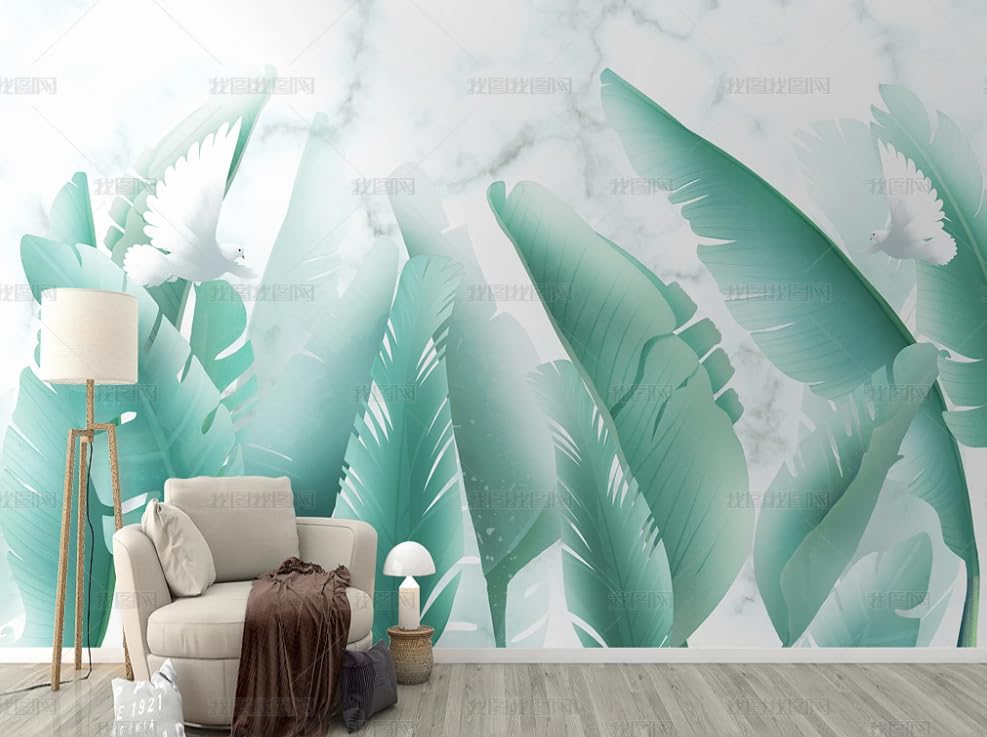 Papier peint intissé marbre et feuilles 150x105 cm pour salon