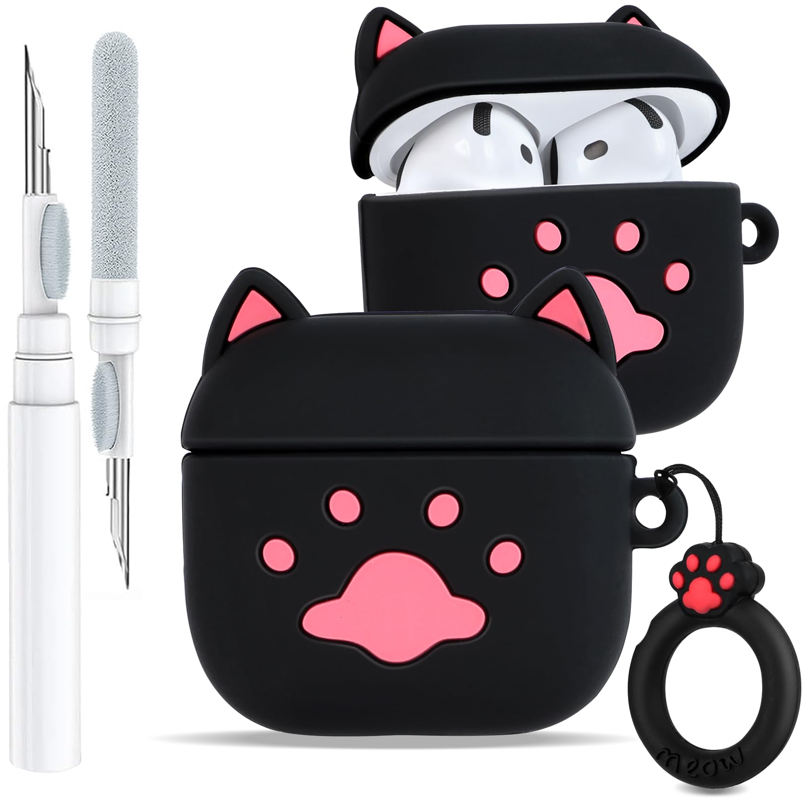 Boaretiu Schutzhülle für Airpods 4, niedliches Cartoon-Kawaii, lustiges 3D-Design, weiche Silikon-Schutzhülle mit Karabiner und Reiniger-Set, lustige coole Schale, stilvoll für Mädchen, Teenager