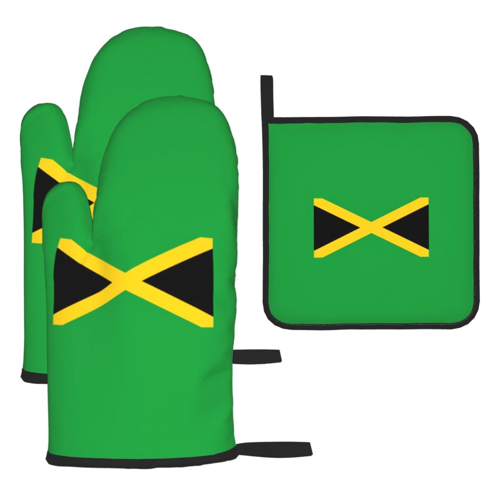Jamaica Flag Print Oven Mitts Kitchen Gloves Set Everyday Baking Grilling Microwaving Cooking Gift