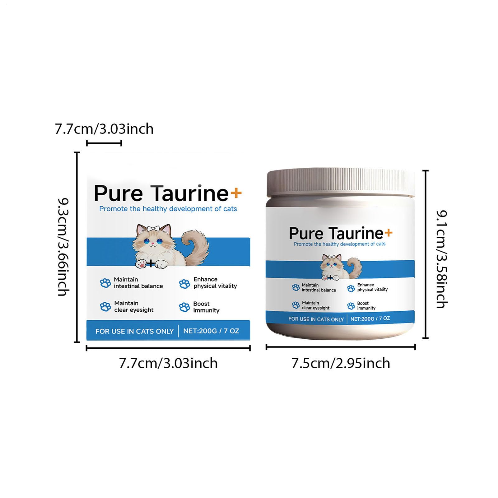 Genérico Taurina para Gatos, 2 Frasco 400g Lisina para Gatos, Apoyo Cardiovascular, Polvo de taurina 100% Puro, contra Moquillo Felino, Vías Respiratorias, Alivias Alergias y Estornudos