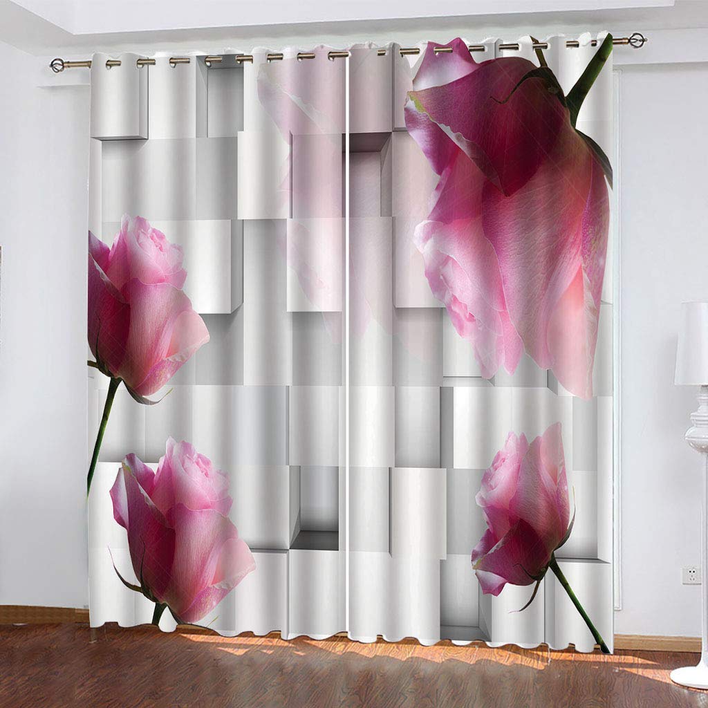 Maynuo Boys Pink Bedroom Curtains 3D Geometric Flower Print Blackout Eyelet Curtain For Living Room 55X94inch Thermal Insulated Bedroom, Kids Door
