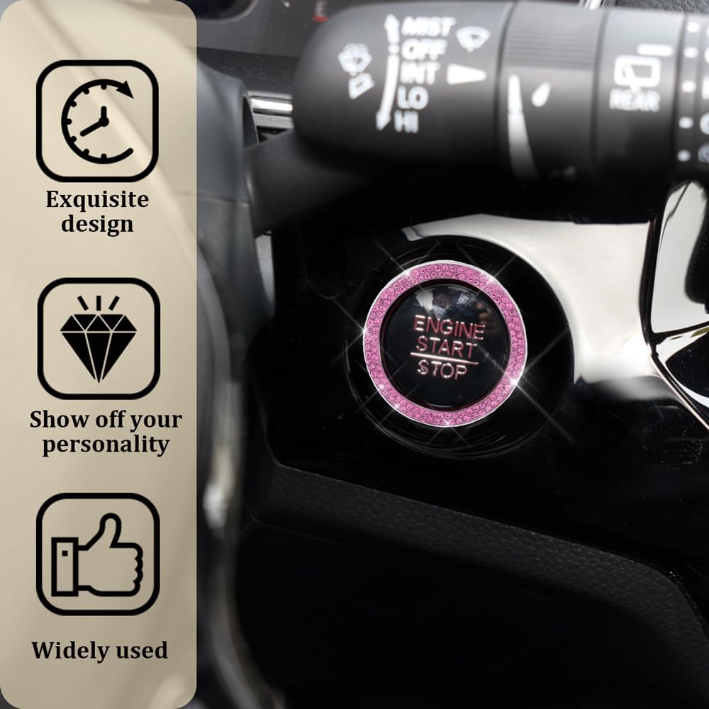 1PCS Crystal Rhinestone Car Engine Start Stop Decoration Ring, Push Start Button Cover, Key Ignition Knob Bling Ring, Car Sparkling Push Start Button Sticker for Cars (Bright Green, 1PCS)