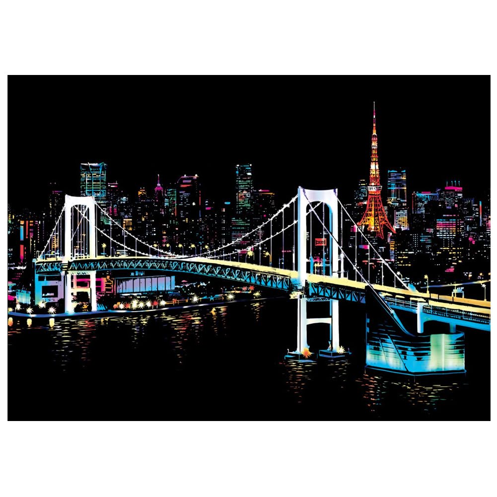 EUBUY Scratch Painting Rainbow Paper, City Series Night Scene, Rainbow Painting Night View Scratchboard with Tools for Artistic Projects
