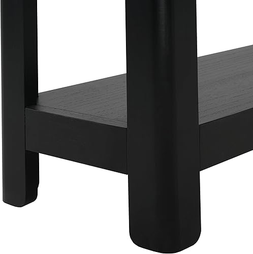 Miniatura 6 de Mesa consola moderna de granja de 59 pulgadas con estantes abiertos, mesa auxiliar de sofá de chapa de madera de primera calidad con esquinas