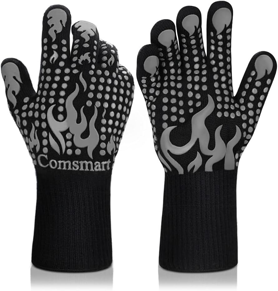 BBQ Gloves, 1472°F Heat Resistant Grilling Gloves Silicone Non-Slip Oven Gloves Long Kitchen Gloves for Barbecue, Cooking, Baking, Cutting : Patio, Lawn & Garden