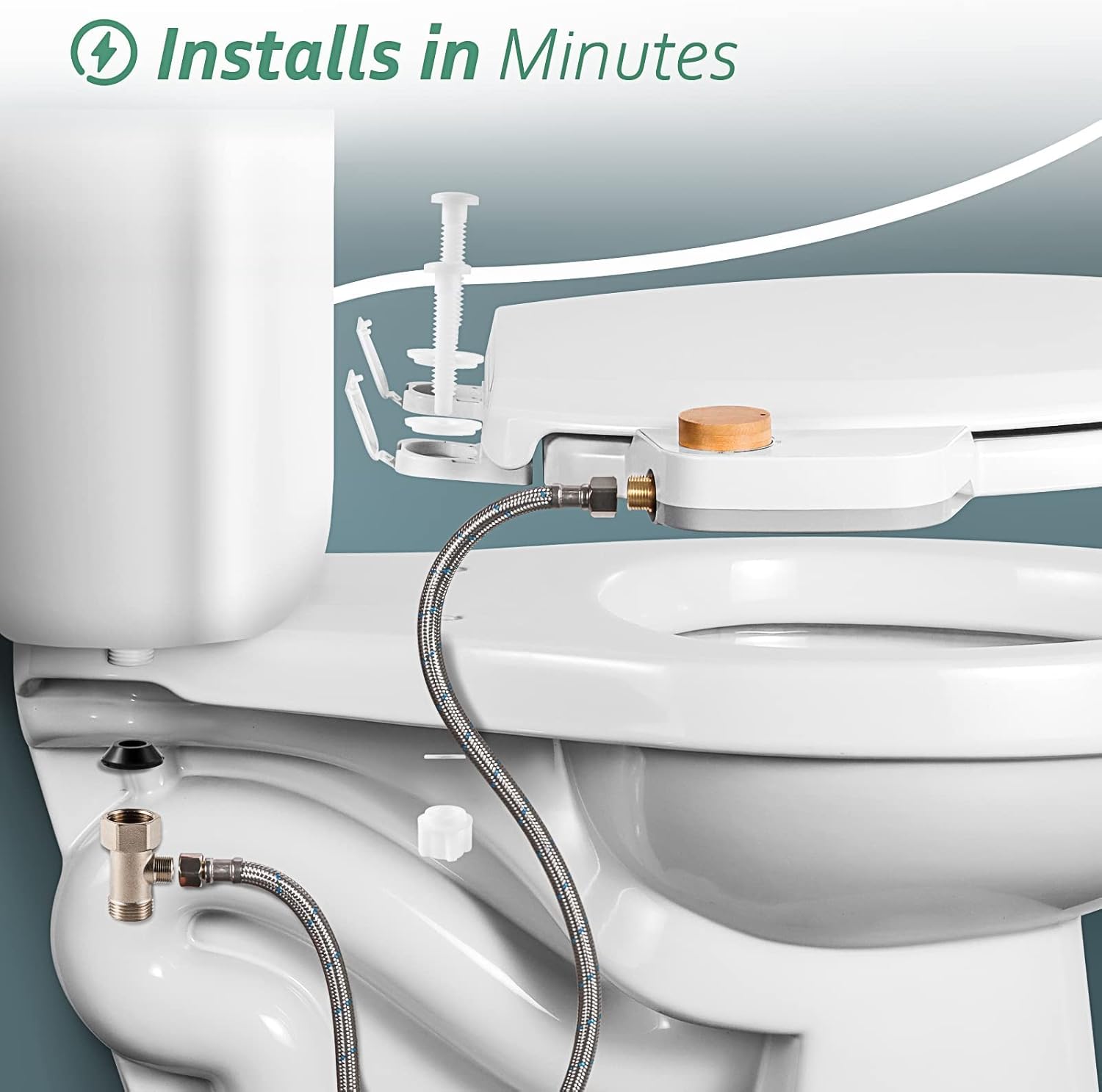 Vantency Non-Electric Bidet Toilet Seat for Elongated Toilets, Self-Cleaning Nozzle & Adjustable Pressure, Installed in Minutes with Metal Accessories - - 